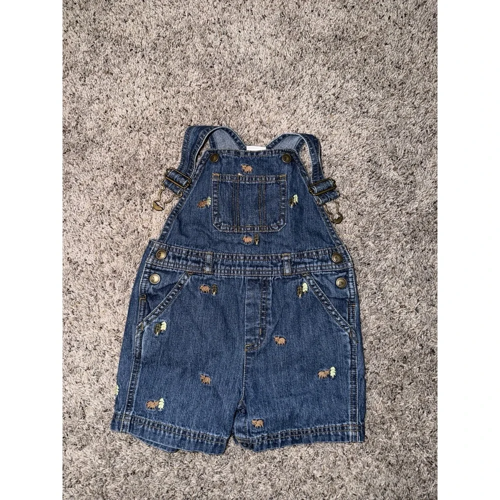 Gymboree bear pine tree Pocket Overalls‎ Shortalls 18-24 months